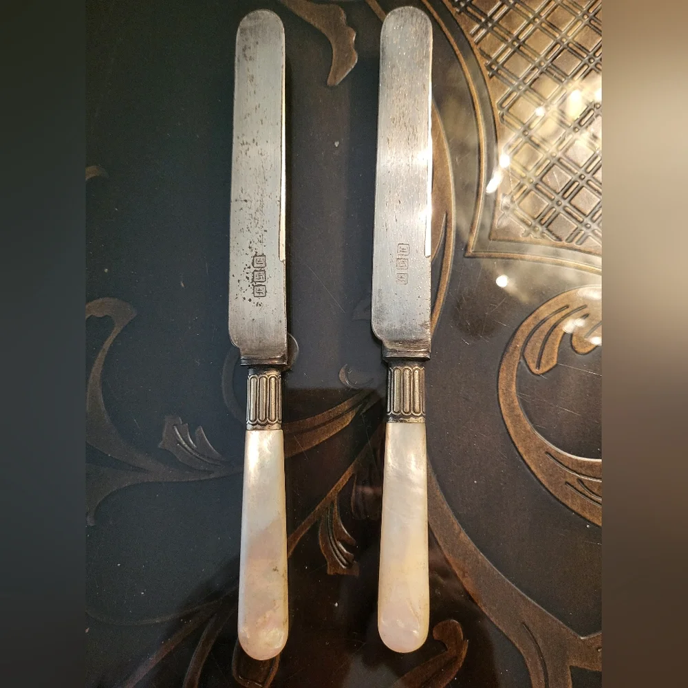 Antique Mother of Pearl Handle Knife Cutlery Marked Silverplate Lot of 2